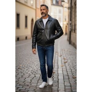 Robert Comstock Endurance Genuine Black Leather Reversible Jacket Men's Size 42